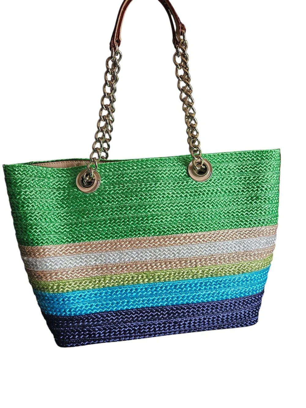 kate spade New York Chelsea Market Straw Tote with Gold Chain Handles NWOT